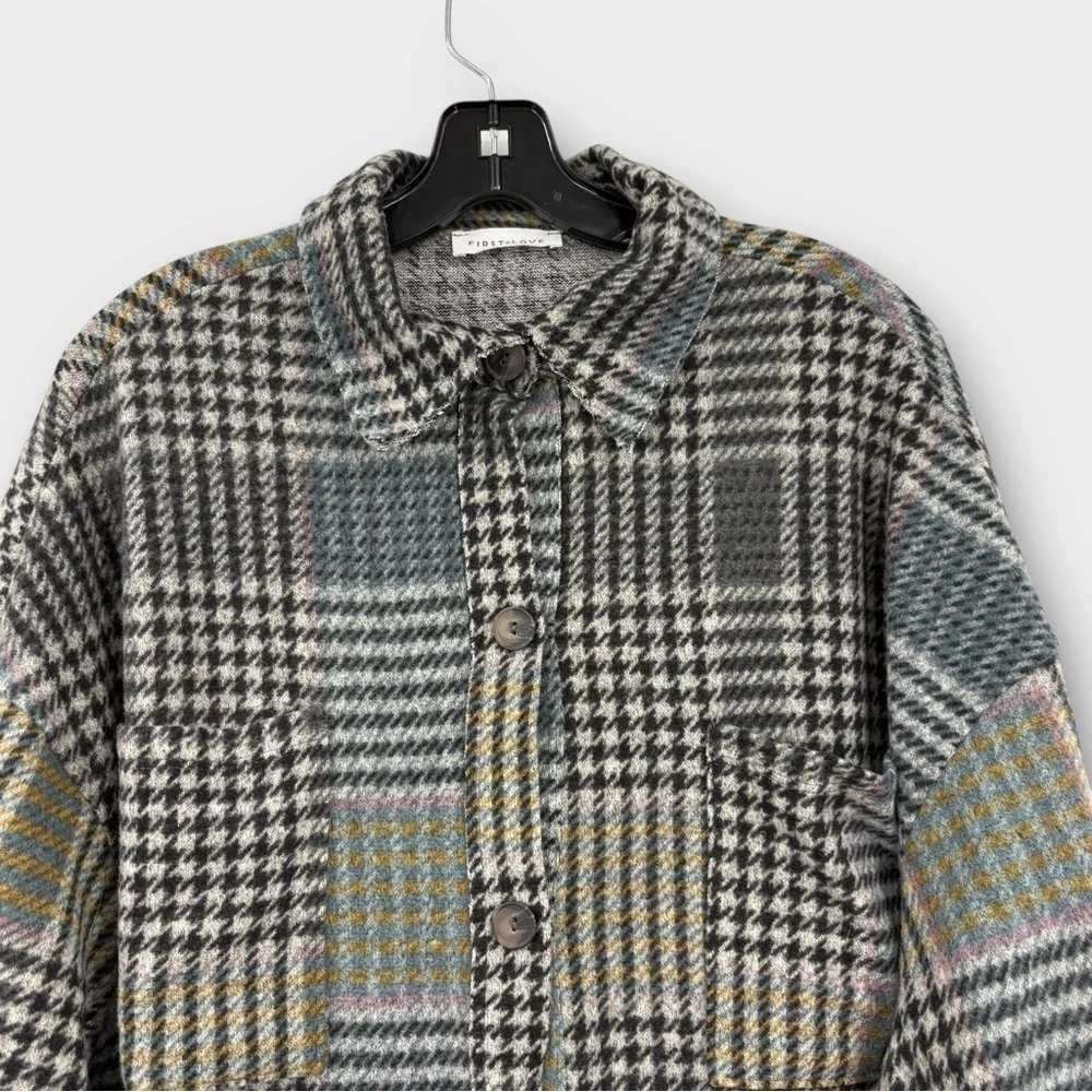 First Love by Lovelyn Cozy Plaid Relaxed Fit Top in Grey Women’s Size L - Picture 4 of 8